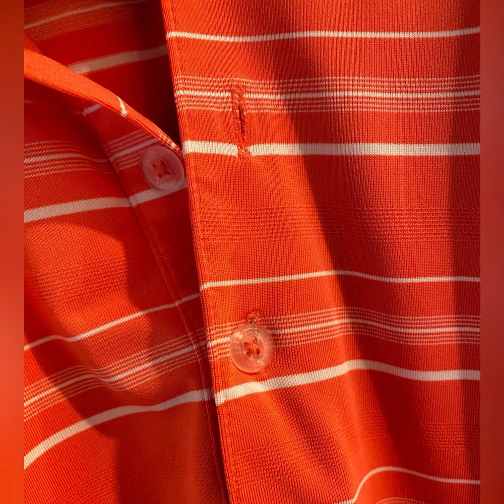 Adidas Puremotion Golf Polo Shirt Orange White Striped Short Sleeve Men's S
